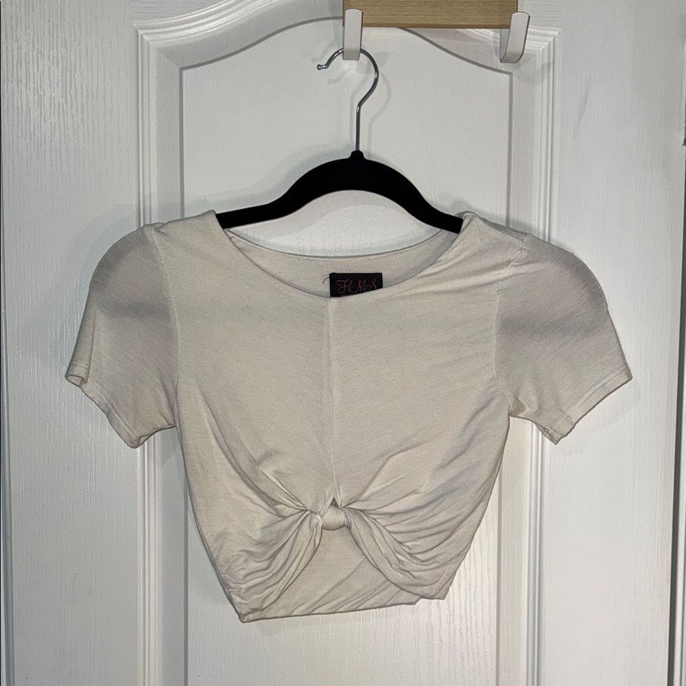 Elegant White Knot-Front Crop Top